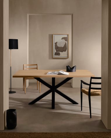 Argo table in melamine with natural finish and steel legs with black finish 200 x 100 cm