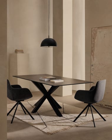 Argo table in Iron Moss porcelain and steel legs with black finish, 180 x 100 cm