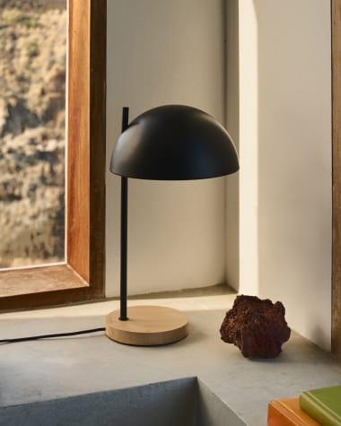 Catlar ash wood and metal table lamp in a black painted finish Australia adaptor