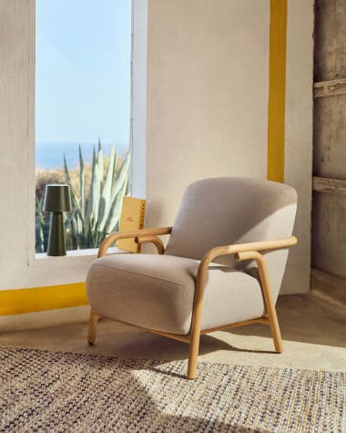 Sylo beige armchair made from solid ash wood, FSC 100%