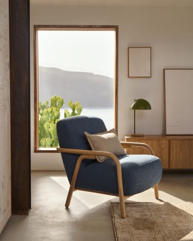 Sylo blue armchair made from solid ash wood, FSC 100%