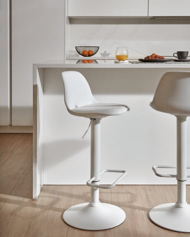 Orlando-T barstool white synthetic leather and matt white steel 60-82 cm