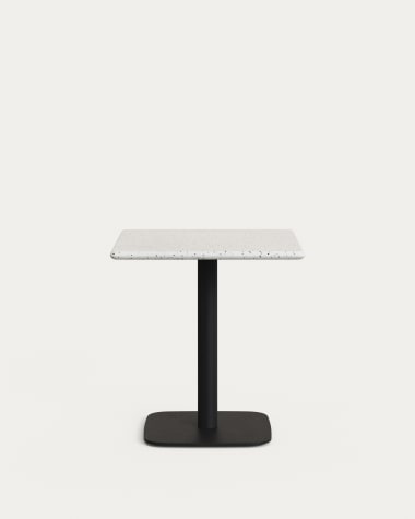 Tavolo da bar Saura in metallo verniciato nero con piano in terrazzo bianco 70 x 70 x 70 c