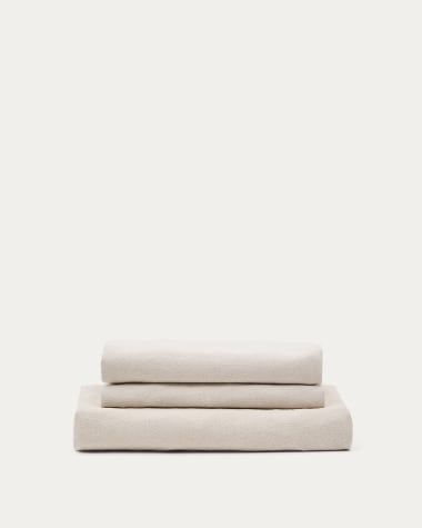Bezug für das Zenira 3-Sitzer-Sofa mit Kissen aus Baumwolle und Leinen beige 230 cm