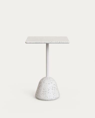 Tavolo alto da bar Saura in terrazzo bianco con piano in terrazzo bianco 95 x 70 x 70 cm