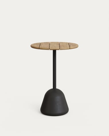 Tavolo alto da bar Saura acciaio nero e piano acacia finitura naturale 95xØ70cm FSC 100%