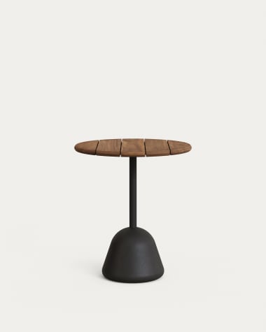Tavolo Saura in metallo verniciato nero e piano in acacia finitura noce 75xØ70cm FSC 100%