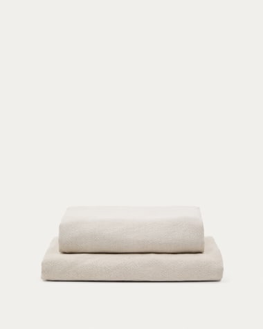 Zenira Fusshockerbezug aus Baumwolle und Leinen beige 90 x 90 cm