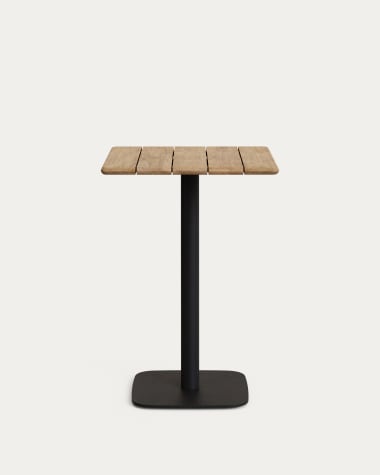 Tavolo bar alto Saura metallo nero e piano acacia finitura naturale 96x70x70cm FSC 100%