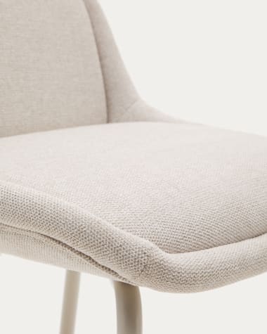 Aimin Hocker aus Chenille beige und Stahlbeine mit Lackfinish beige 65 cm FSC Mix Credit