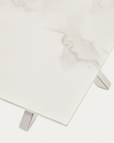 Stół Argo z porcelany z białym wykończeniem Kalos i nogami ze stali nierdzewnej 180 x 100 cm