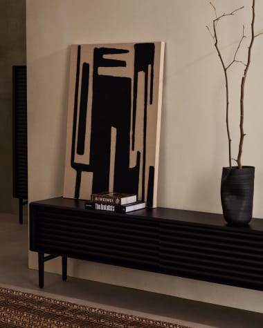 Salmi abstract painting in beige and black linen 100 x 70 cm