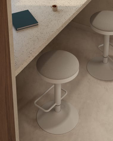 Zaib stool in beige chenille and matt white steel height 63-84 cm FSC 100%