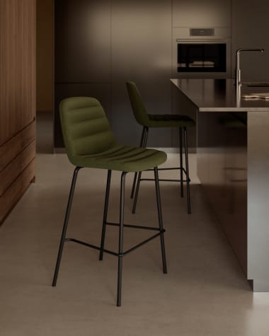 Zunilda stool in dark green and steel chenille with matt black finish height 65 cm FSC 100%