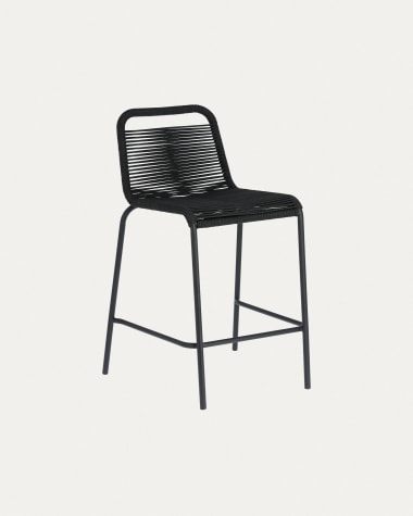 Lambton stapelbarer Hocker aus schwarzem Seil und Stahl mit schwarzem Finish Höhe 62 cm