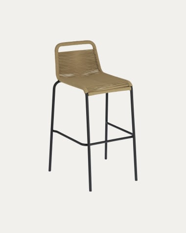 Lambton stapelbarer Hocker aus braunem Seil und Stahl mit schwarzem Finish Höhe 74 cm