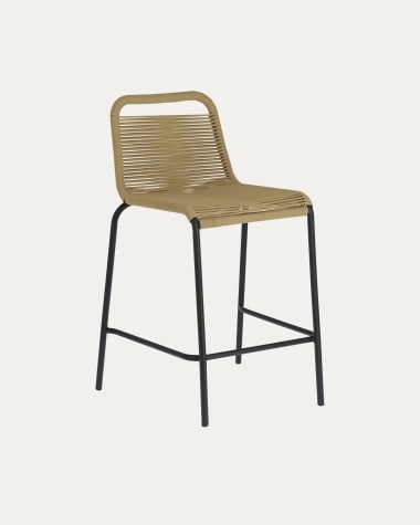 Lambton Hocker aus braunem Seil und Stahl mit schwarzem Finish Höhe 62 cm