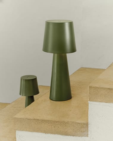 Arenys large outdoor metal table lamp in a green painted finish