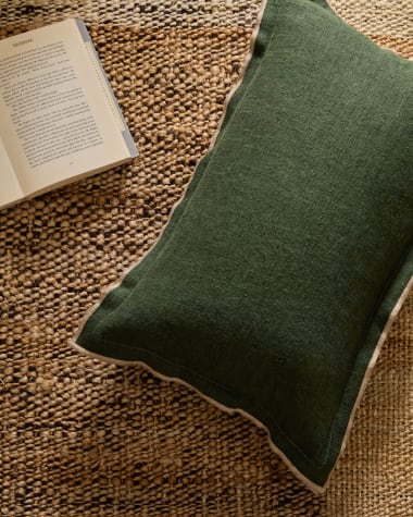 Sagi beige and green linen cushion cover 100% 30 x 50 cm