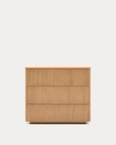Komoda Helvine 3 szuflady, fornir dębowy i szkło hartowane 90 x 78 cm FSC 100%