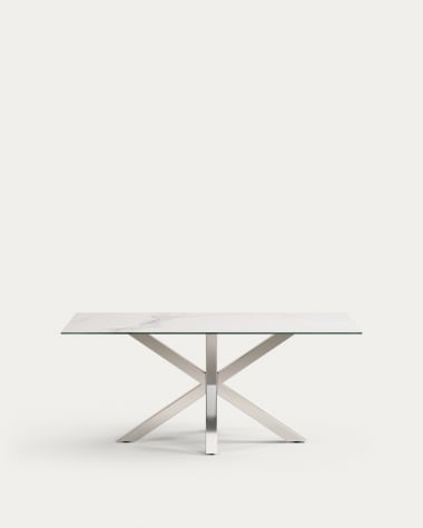 Stół Argo z porcelany z białym wykończeniem Kalos i nogami ze stali nierdzewnej 180 x 100 cm
