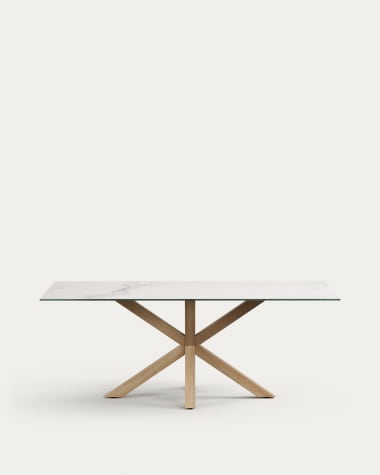Argo porcelain table in white with steel wooden effect legs 200 x 100 cm