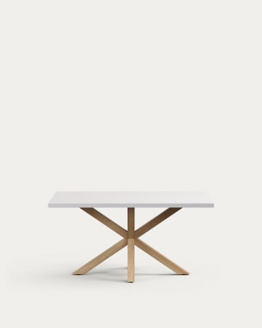 Mesa Argo de melamina con acabado blanco y patas de acero con efecto madera 160 x 100 cm
