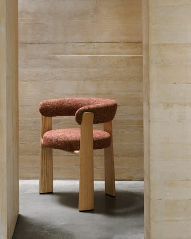 Granite 3-legged chair terracotta chenille and solid ash wood in a natural finish FSC 100%