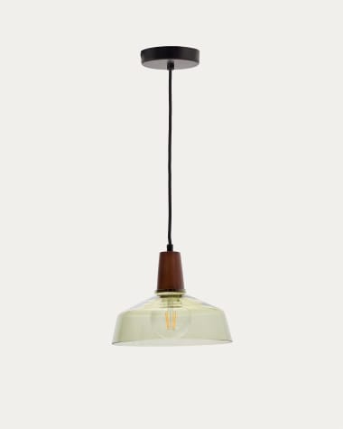 Lámpara de techo Silex de cristal verde y madera de nogal Ø 40 cm
