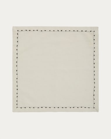 Set Olim da 2 tovaglioli 100% cotone beige con dettaglio ricamato nero
