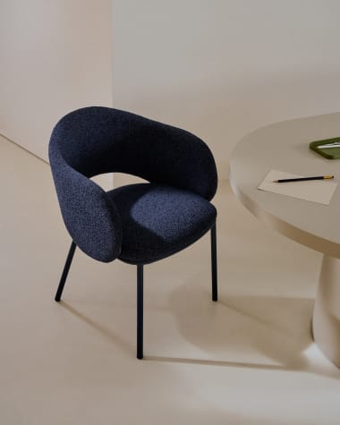 Maina chair in thick blue chenille and steel legs with blue finish FSC Mix Credit