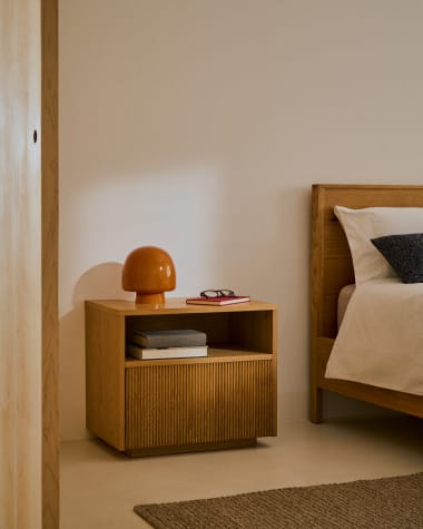 Helvine bedside table with 1 drawer in oak veneer, 60 x 52 cm FSC 100% Assembled