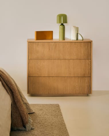 Helvine chest of 3 drawers in oak veneer 86 x 79 cm FSC 100% Assembled