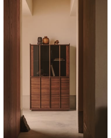 Onix display cabinet solid walnut and walnut veneer dark finish 101 x 170 cm FSC Mix Credit Assembled