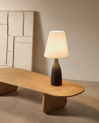 Luvia table lamp with a wooden base in a black painted finish