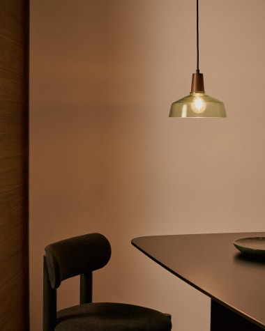 Silex green glass and walnut ceiling lamp, Ø 40 cm