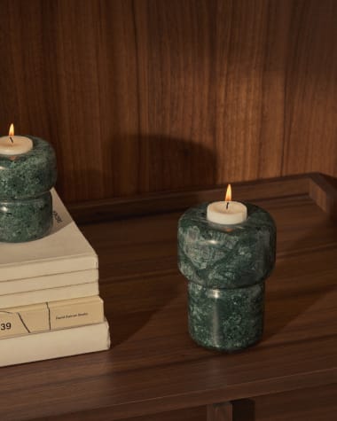 Signe small, green marble candlestick, 12 cm