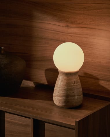 Okeni table lamp made of travertine and glass Australia adaptor