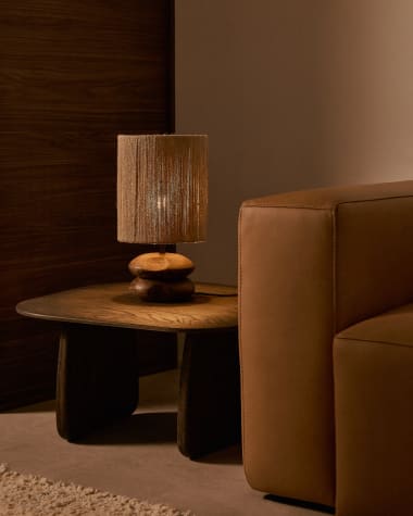 Kor table lamp made of jute and acacia wood in a dark finish