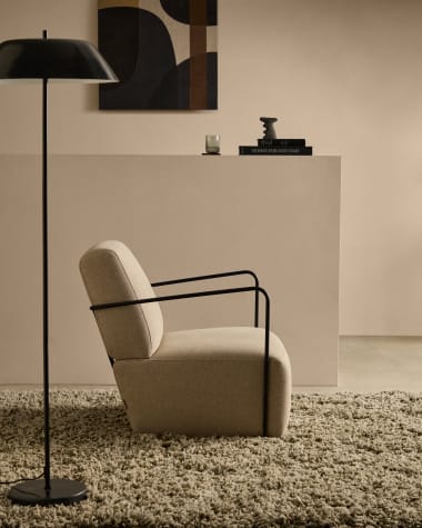 Gamer beige armchair with metal in a matte black painted finish