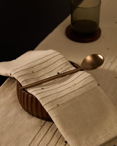 Erie set of two beige linen and cotton napkins with embroidered details