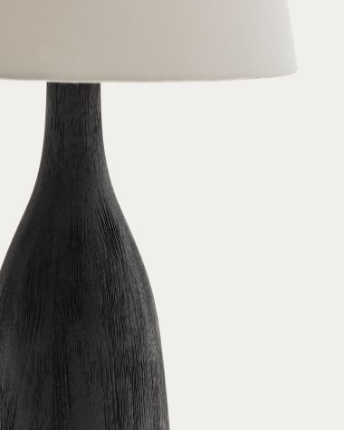 Luvia table lamp with a wooden base in a black painted finish UK adapter
