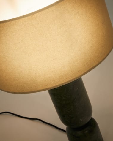 Vex table lamp in green marble with a grey linen shade UK adapter