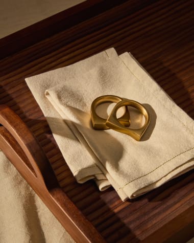 Aruc set of two semi-circular napkin rings in gold-coloured stainless steel