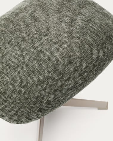 Poggiapiedi Teryl di ciniglia verde e metallo con finitura grigio FSC 100%