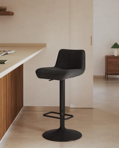 Zenda stool in black chenille and matt black steel 81-102 cm FSC 100%