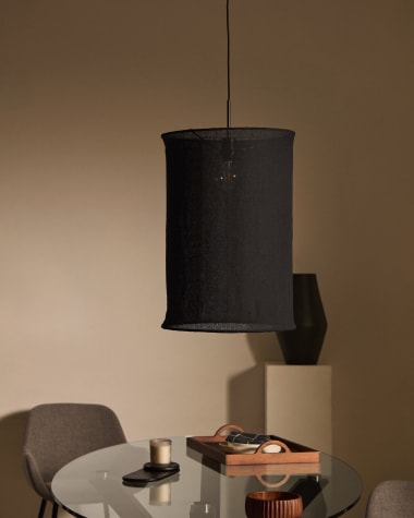 Mariela linen ceiling lamp shade in a black finish Ø 40 x 60 cm