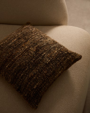 Yadit cushion cover in beige viscose and cotton, 45 x 45 cm