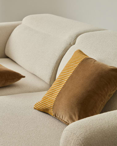 Samit 100% cotton velvet cushion cover with contrasting mustard-coloured stripes, 45 x 45 cm