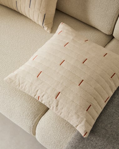 Blaina cushion cover in white linen with a red embroidery feature, 45 x 45 cm